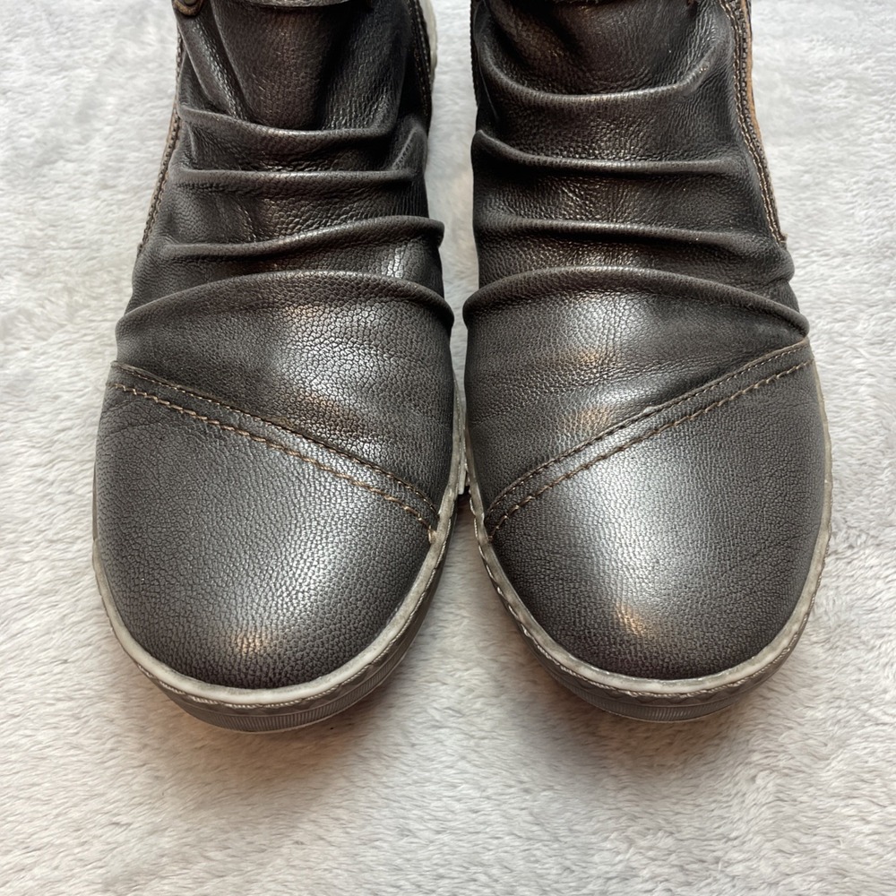 Biza Kinetic Leather Ankle Boots Size EU 41 US 10-10.5 Gray Brown Side Zip Moto - Picture 3 of 9
